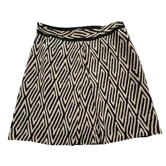 Ann Taylor Petite 12P Silk Geometric A-Line Skirt Black Cream - Picture 1 of 5